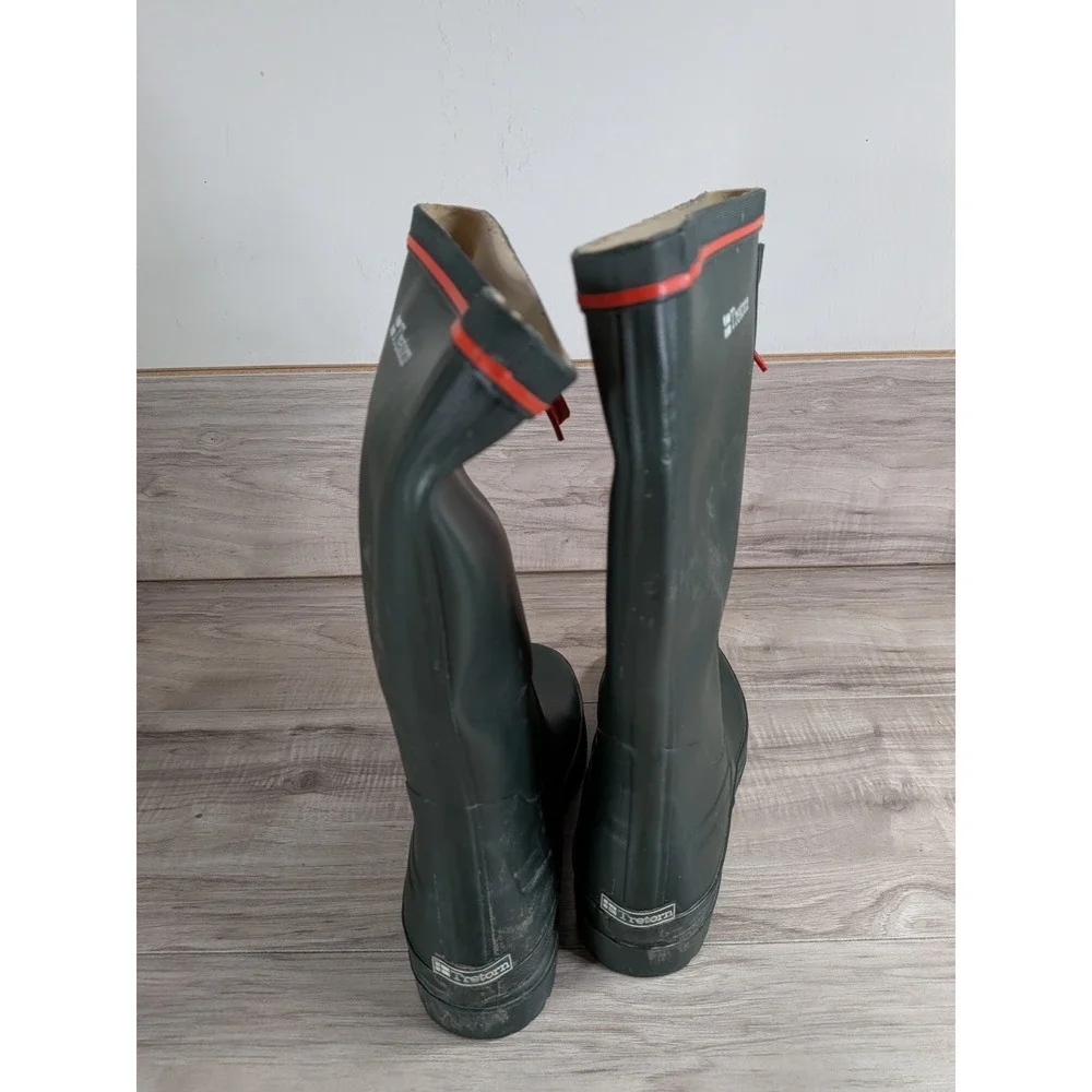 Tretorn Rain Rubber Boots Tall Calf Green Red Laces Women Size 8 ( 39 )